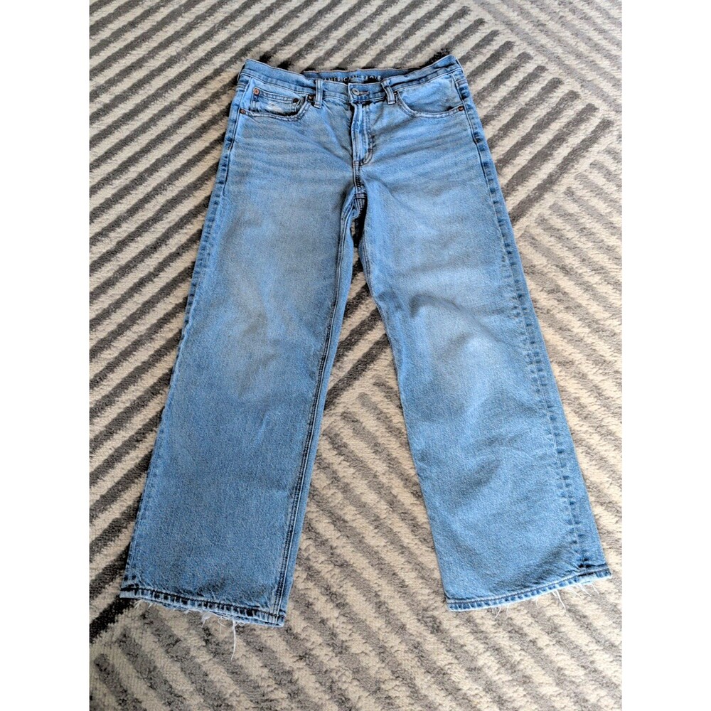 American Eagle Jeans Womens 6 Blue Short Stovepipe Wide Leg Light Wash Boho - Picture 1 of 9